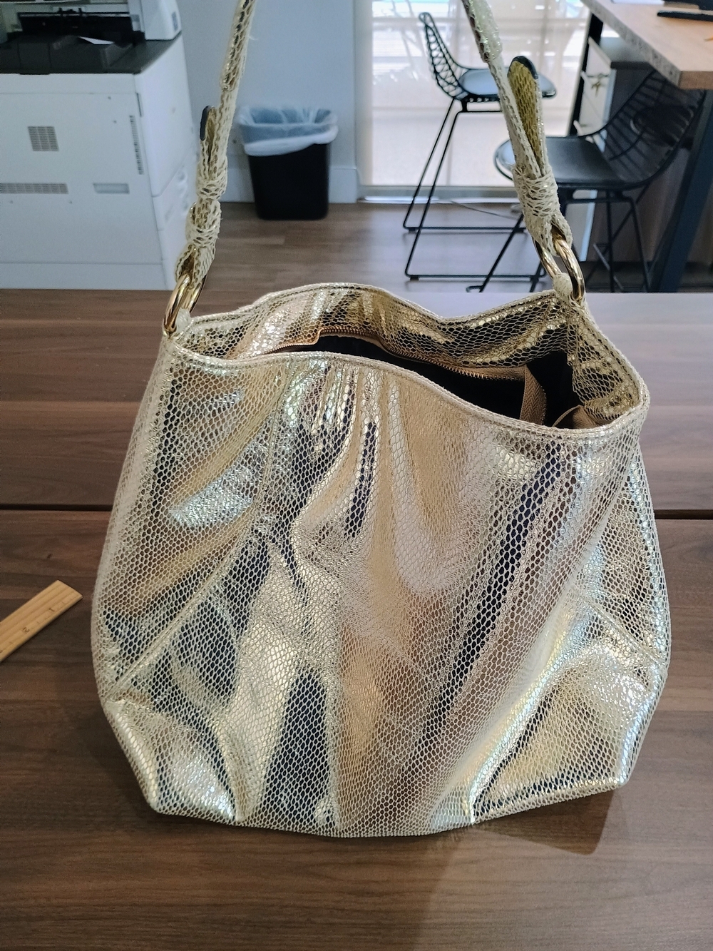 Metallic Gold Hobo Shoulder Bag - Unbranded
